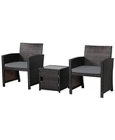 Gymax 3PCS Patio Pe Rattan Conversation Furniture Set Bistro w/ Waterproof Cover Turquoise