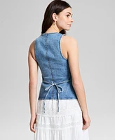 And Now This Women's Petite Square-Neck Denim Vest, Exclusively at Macy's