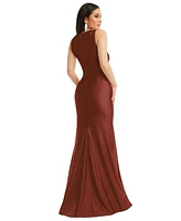 Cynthia & Sahar Women's Square Neck Stretch Satin Mermaid Dress with Slight Train