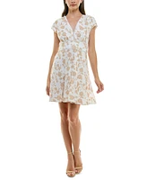 Taylor Women's Printed Cotton Eyelet V-Neck Dress