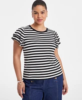 On 34th Trendy Plus Flutter-Sleeve Ribbed-Knit Top, Exclusively at Macy's