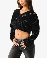 True Religion Women's Fuzzy Logo Cardigan Sweater