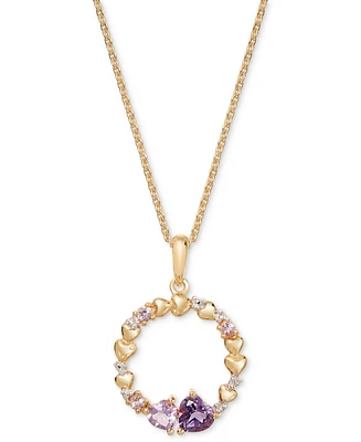 Macy's Amethyst (3/8 ct. t.w.), Pink Amethyst (1/3 ct. t.w.) & White Topaz Accent Circle Hearts 18" Pendant Necklace in 14k Gold Over Sterling Silver