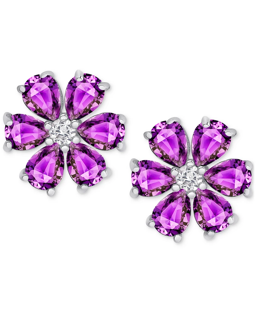 Macy's Amethyst (5/8 ct. t.w.) & Lab Grown White Sapphire (1/10 Flower Stud Earrings Sterling Silver