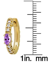 Amethyst (3/8 ct. t.w.) & Lab Grown White Sapphire (1-1/5 ct. t.w.) Small Hoop Earrings in 14k Gold-Plated Sterling Silver