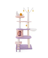 Gymax 62'' Cute Purple Cat Tree Tower w/ Ladder Sisal Covered Scratching Posts Indoor