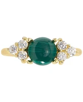 Malachite & Cubic Zirconia Cluster Ring in 14k Gold-Plated Sterling Silver