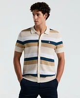 Original Penguin Men's Short Sleeve Striped Mesh Cardigan Sweater