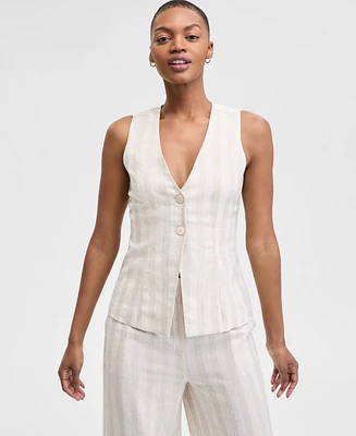 And Now This Women's Striped Sleeveless Double-Button Vest, Exclusively at Macy's