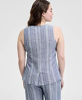 And Now This Women's Striped Sleeveless Double-Button Vest, Exclusively at Macy's