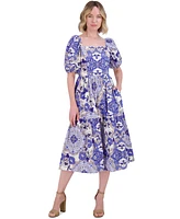 Vince Camuto Women's Floral-Print Puffed-Sleeve Dress