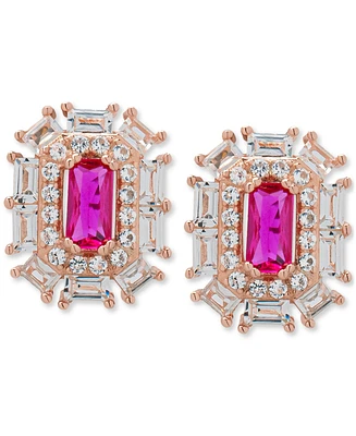 Lab Grown White Sapphire & Pink Sapphire (1-1/4 ct. t.w.) Cushion Halo Stud Earrings in Rose Gold-Plated Sterling Silver