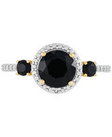 Macy's Onyx & Diamond Accent Ring in 14k Gold Over Sterling Silver