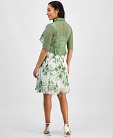 Connected Petite Ruffled Jacket & Printed Sweetheart-Neck Dress