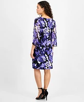 Connected Petite Floral-Print Cape-Sleeve Faux-Wrap Dress