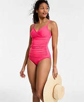 Anne Cole Womens Surplice V Neck Underwire Tankini Top High Waist Bikini Bottoms