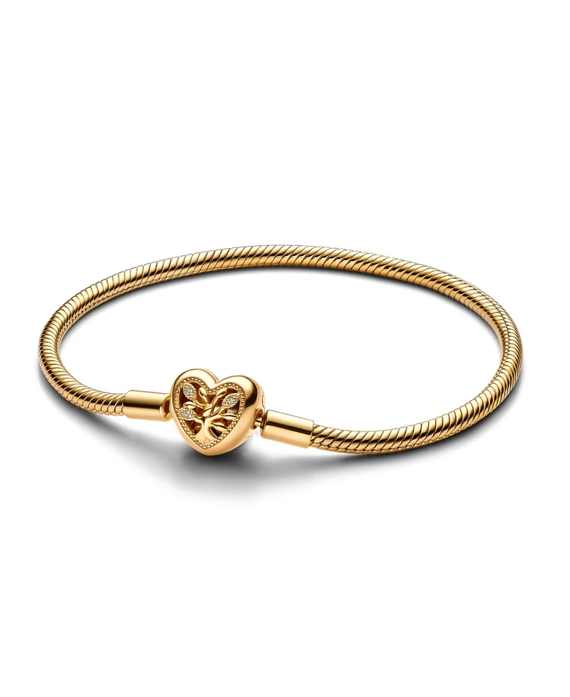 Pandora Gold-Plated Family Tree Heart Clasp Snake Chain Bracelet