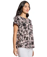 Jones New York Women's Printed Side-Button Short-Sleeve Top