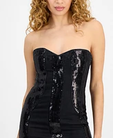Guess Women's Pamela Strapless Sequin Denim Dress