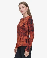 Halston Women's Printed Asymmetric Long-Sleeve Top