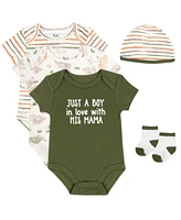 Baby Essentials Boys Just A Boy Love Bodysuits, Cap & Socks, 5 Piece Set