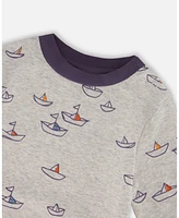 Deux par Baby Boys Printed Organic Cotton Top And Pant Set Paper Boats