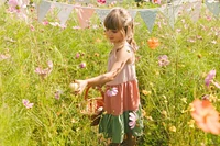 Deux par Girl Tiered Color Block Peasant Dress Peach Pink And Green - Toddler|Child