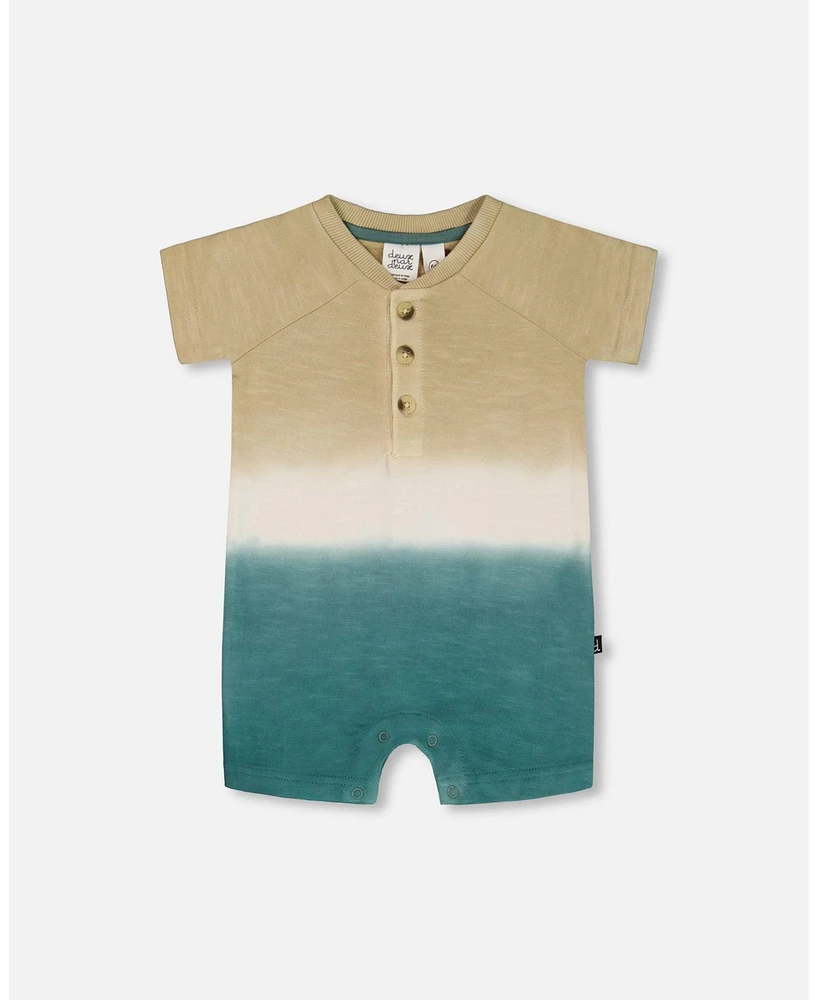 Deux par Baby Boys One-Piece Romper Gradient Beige And Teal