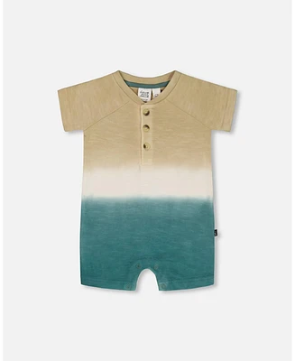 Deux par Baby Boys One-Piece Romper Gradient Beige And Teal