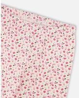 Deux par Big Girls Printed Capri Legging Small Flowers On Cream Background