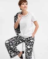 Jm Collection Women's Embellished Cotton Polished T-Shirt, Exclusively at Macys