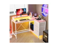 gaomon L Shaped Desk with Power Outlets & Led Lights, Computer Desk with Drawers & Shelves