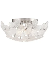 Possini Euro Design Filoli 16" Modern Semi Flush-Mount Ceiling Light Fixture Kitchen Foyer Hallway Flower Unique Silver Brushed Nickel Finish Glass Me