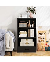 Gouun 48 Inch Tall 4 Tiers Wood Bookcase with Drawer