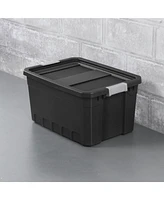 Sterilite 19 Gal Rugged Industrial Stackable Storage Tote w/ Lid, Black, 18 Pack