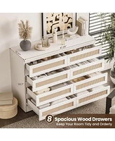 gaomon 8 Drawer Double Dresser for Bedroom, Rattan Chest of Dressers