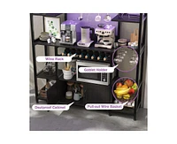 gaomon 55" 7-in-1 Versatile Baker's Rack with Rgb Led Lighting, 4 Ac Outlets & 2 Usb Ports, 10 Hooks, Wine Rack, Wire Basket, and Metal for Kitchen