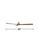 Casa Vieja 66" Delta Xl Modern Indoor Ceiling Fan 3 Blade Remote Control Soft Brass Finish Brown Walnut Finish Blades Bedroom Living Room Kitchen Dini