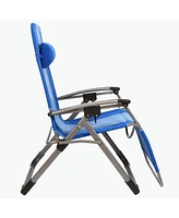 Kamp-Rite Outdoor Folding Reclining Zero Gravity Chair w/Headrest Pillow, Blue