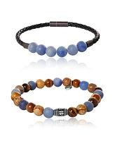 Lucky Brand Sodalite, Picture Jasper, Tiger's Eye Stretch Bead & Magnetic Cord Bracelet Set - 2 Piece