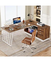Tribesigns 71-Inch Executive Desk, L-Shaped Desk with Cabinet, Large Office Desk with Drawers and Storage Shelves, Writing Table Computer Desk for Hom