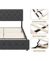 gaomon Upholstered Platform Bed Frame with Usb Ports - Adjustable Headboard, Strong Frame