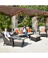 Xizzi Outdoor Furniture Patio Conversation Set 5 Pieces All Weather Wicker High Back Couch with Ottomans