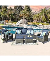 Xizzi Outdoor Furniture Patio Conversation Set 5 Pieces All Weather Wicker High Back Couch with Ottomans