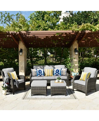 Xizzi Outdoor Furniture Patio Conversation Set 5 Pieces All Weather Wicker High Back Couch with Ottomans