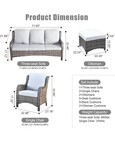 Xizzi Outdoor Furniture Patio Conversation Set 5 Pieces All Weather Wicker High Back Couch with Ottomans