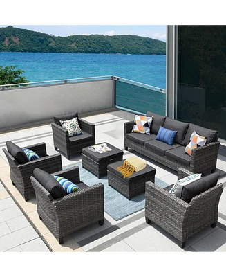 Xizzi Patio Furniture Set 7 Piece High Back Sofa Outdoor Conversation Sets All Weather Wicker Rattan Sectional Couch and Chairs Garden Backya