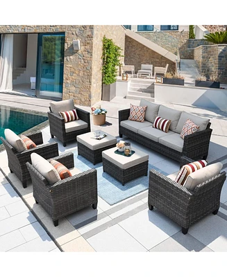 Xizzi Patio Furniture Set 7 Piece High Back Sofa Outdoor Conversation Sets All Weather Wicker Rattan Sectional Couch and Chairs Garden Backya