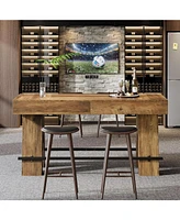 Tribesigns Bar Table, 63-Inch Bar Height Pub Table, Counter Height Table with Metal Footrest, Rectangular High Top Dining Counter Tables with Wood Ped