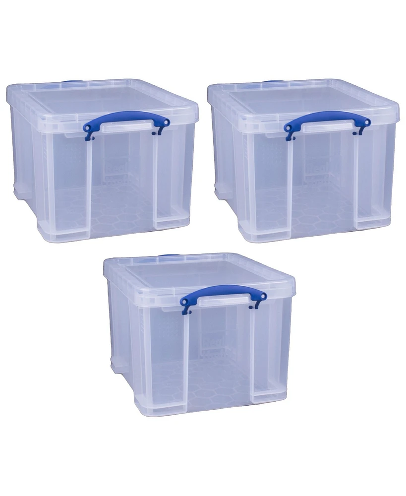 Really Useful Box 32 Liter Storage Container w/Snap Lock Handles, Clear (3 Pac